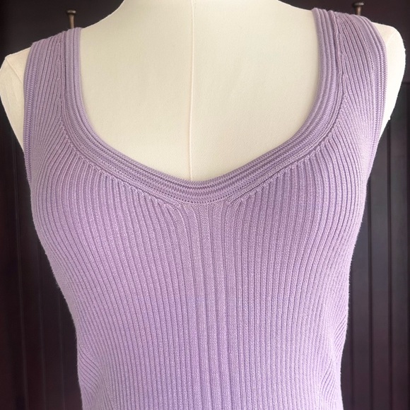 WHBM Y2K Pastel Sweetheart Lilac Ribbed Knit Tank Top Casual Coquette Staple | L - Picture 4 of 12
